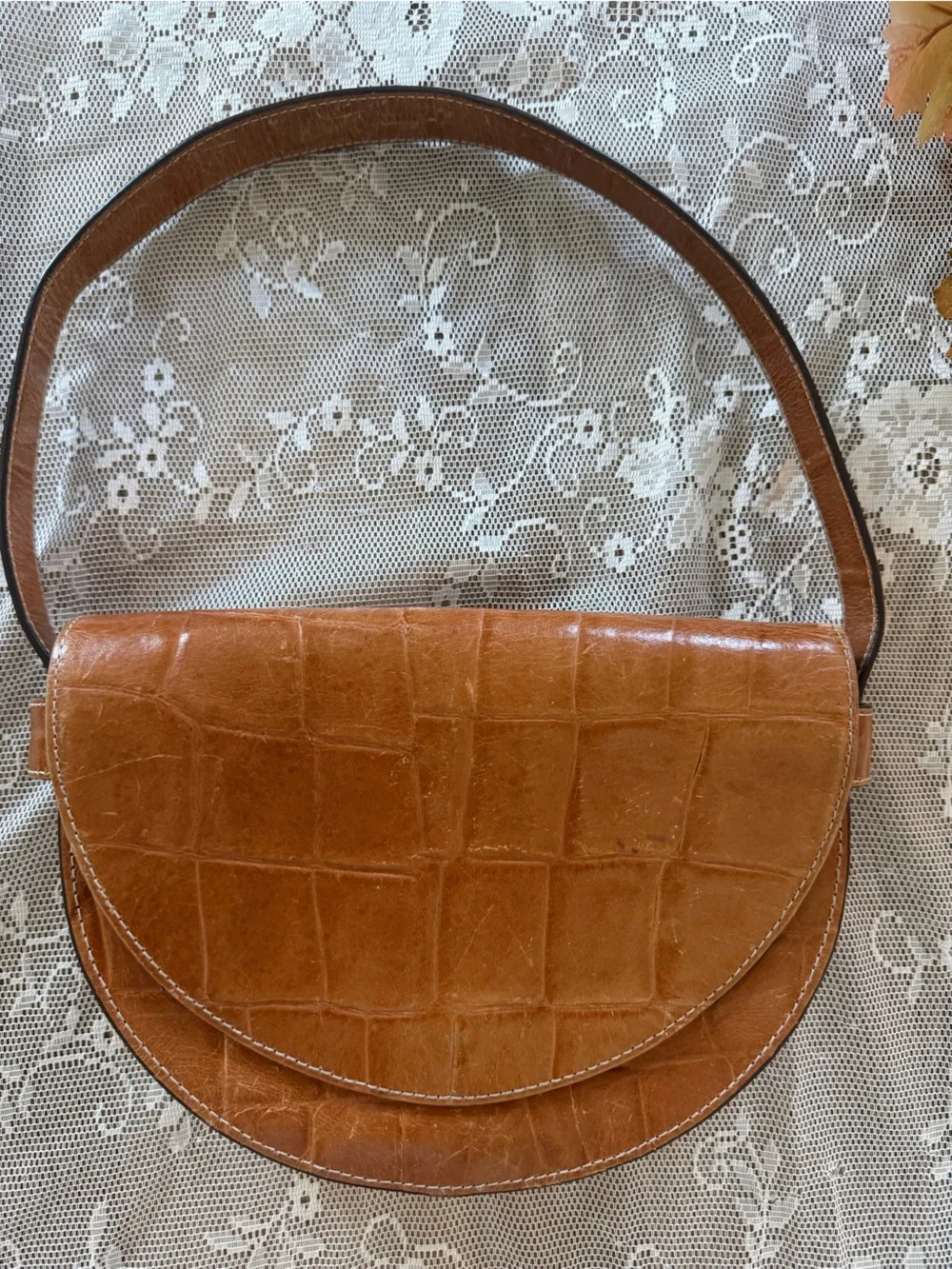 STAUD Cognac embossed shoulder bag